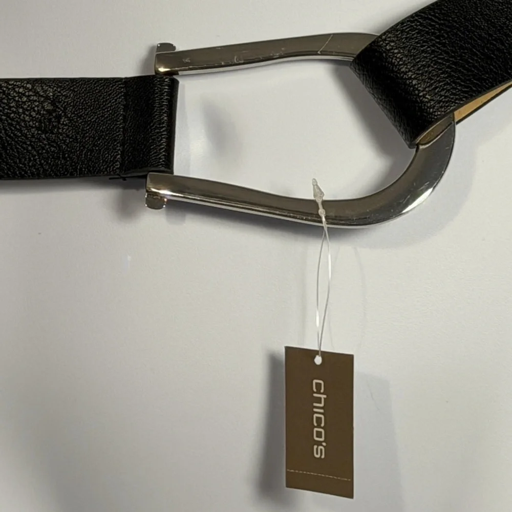 Chico's Black Belt with Silver Accent S/M Adjustable‎ Snap